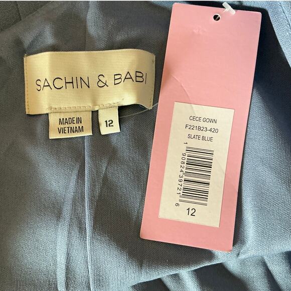 Sachin & Babi One Shoulder Long Column Evening Gown Slate Blue Size 12 Dress - Picture 10 of 12